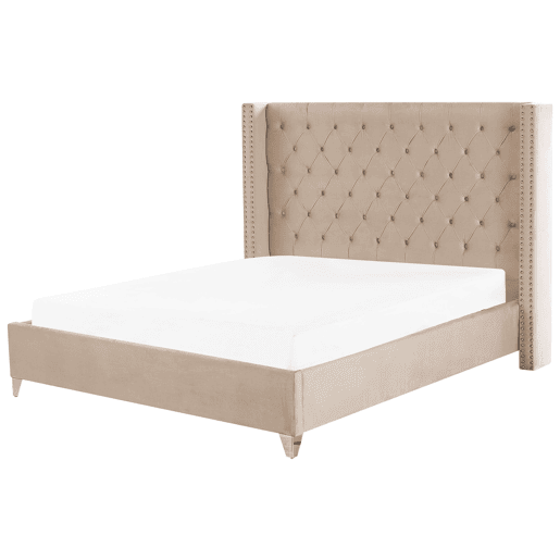 Cama Veludo LUBBON 180 x 200 cm Creme