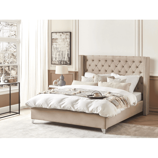 Cama Veludo LUBBON 180 x 200 cm Creme
