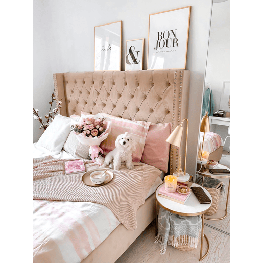 Cama Veludo LUBBON 180 x 200 cm Creme
