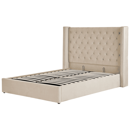 Cama baú Veludo LUBBON 140 x 200 cm Creme