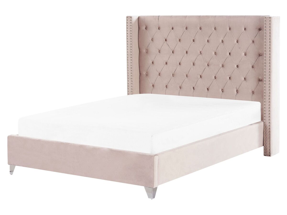 Beliani Cama Terciopelo LUBBON 189x215 Rosa Talco