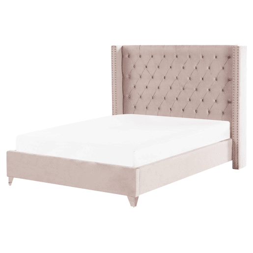 Cama Veludo LUBBON 160 x 200 cm Rosa pastel