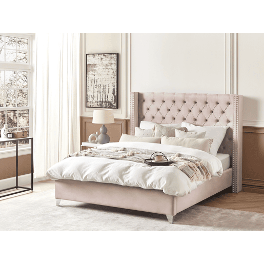 Cama Veludo LUBBON 160 x 200 cm Rosa pastel