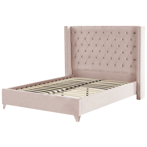 Cama Veludo LUBBON 160 x 200 cm Rosa pastel