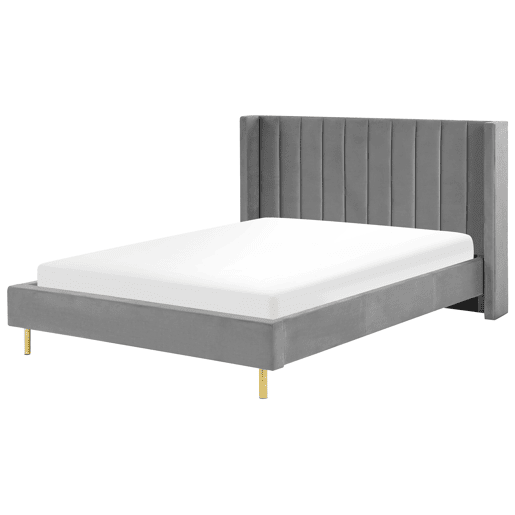 Cama Veludo VILLETTE 160 x 200 cm Cinzento