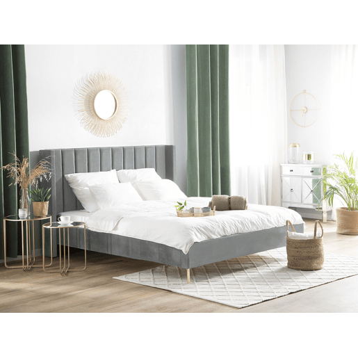 Cama Veludo VILLETTE 160 x 200 cm Cinzento