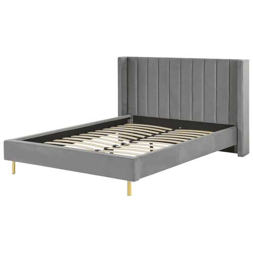 Cama Veludo VILLETTE 160 x 200 cm Cinzento