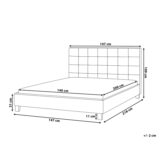 Cama Tecido LA ROCHELLE 140 x 200 cm Cinzento claro