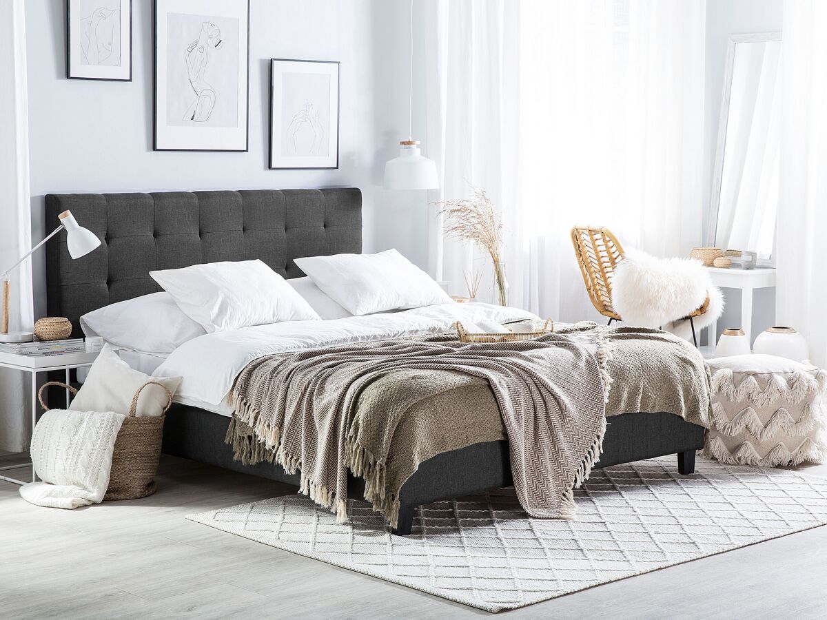 Beliani Cama Poliéster LA ROCHELLE 190x218 Gris Oscuro