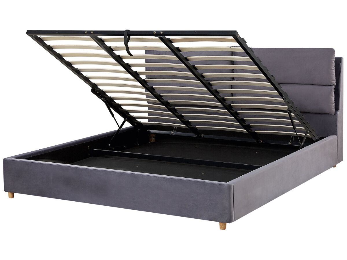Beliani Cama con almacenaje Terciopelo BATILLY 194x224 Gris