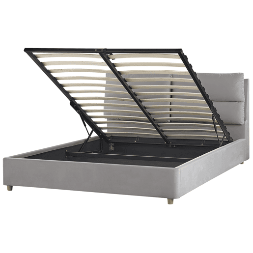 Cama baú Veludo BATILLY 160 x 200 cm Cinzento claro