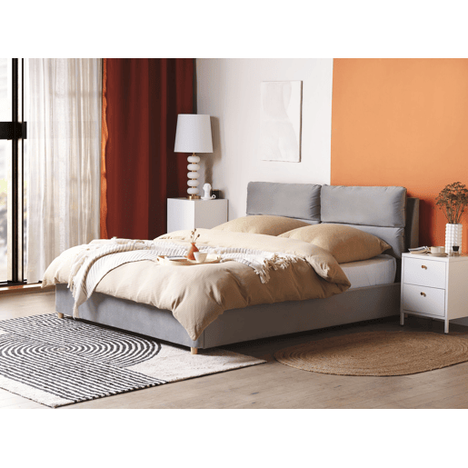 Cama baú Veludo BATILLY 160 x 200 cm Cinzento claro