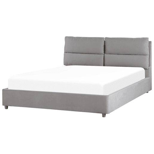 Cama baú Veludo BATILLY 160 x 200 cm Cinzento claro