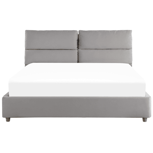 Cama baú Veludo BATILLY 160 x 200 cm Cinzento claro