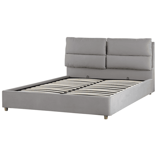 Cama baú Veludo BATILLY 160 x 200 cm Cinzento claro