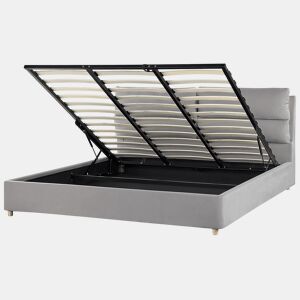 Cama baú Veludo BATILLY 180 x 200 cm Cinzento claro