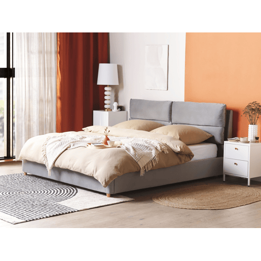 Cama baú Veludo BATILLY 180 x 200 cm Cinzento claro