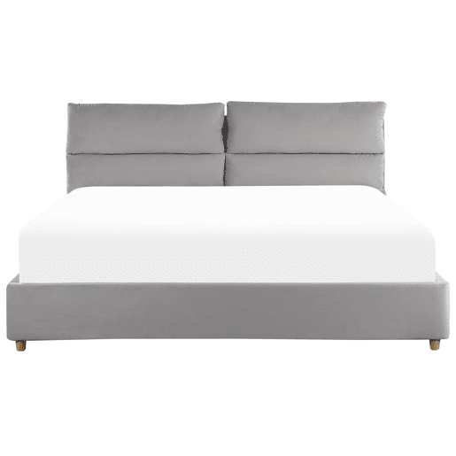 Cama baú Veludo BATILLY 180 x 200 cm Cinzento claro