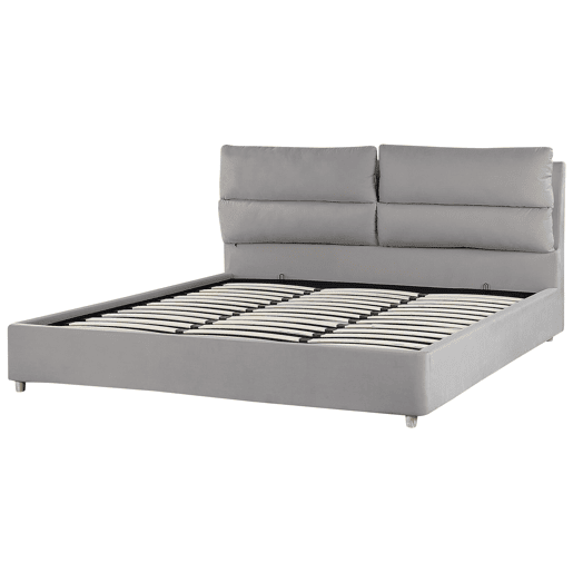 Cama baú Veludo BATILLY 180 x 200 cm Cinzento claro