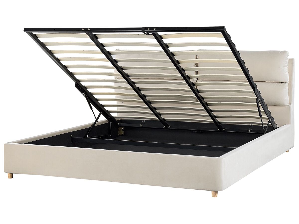 Beliani Cama con almacenaje Terciopelo BATILLY 194x224 Beige