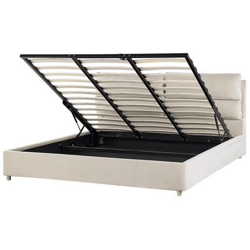 Cama baú Veludo BATILLY 180 x 200 cm Creme claro