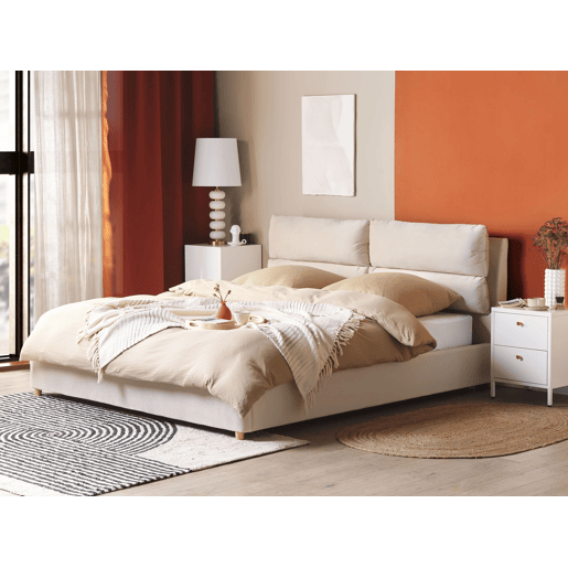 Cama baú Veludo BATILLY 180 x 200 cm Creme claro