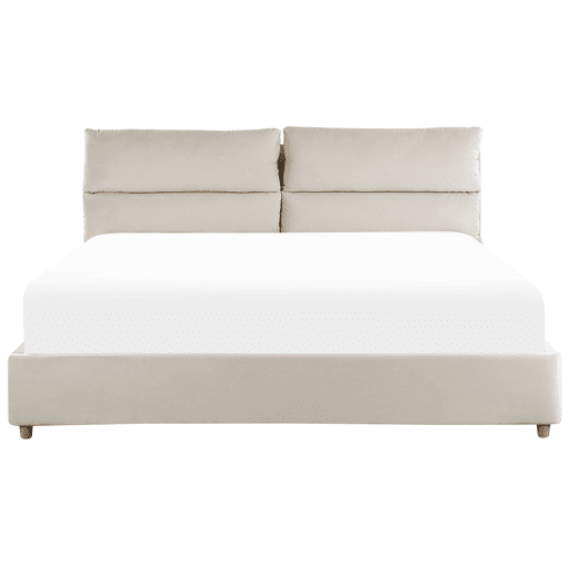 Cama baú Veludo BATILLY 180 x 200 cm Creme claro