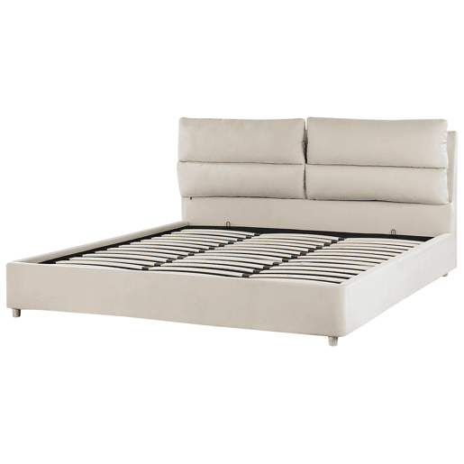 Cama baú Veludo BATILLY 180 x 200 cm Creme claro