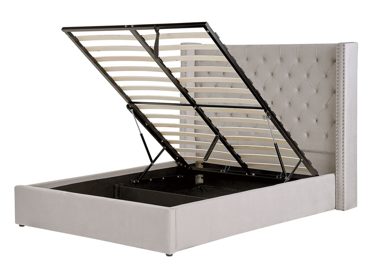 Beliani Cama con almacenaje Terciopelo LUBBON 170x217 Gris Claro