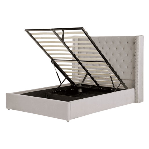 Cama baú Veludo LUBBON 140 x 200 cm Cinzento claro