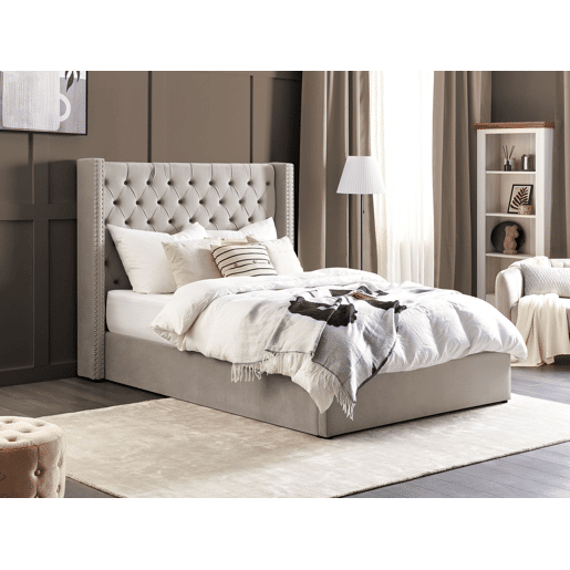Cama baú Veludo LUBBON 140 x 200 cm Cinzento claro