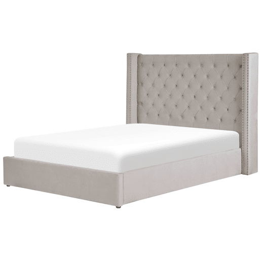 Cama baú Veludo LUBBON 140 x 200 cm Cinzento claro