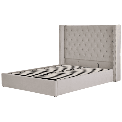 Cama baú Veludo LUBBON 140 x 200 cm Cinzento claro