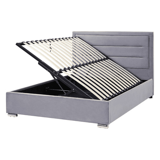 Cama baú Veludo ROUEN 140 x 200 cm Cinzento escuro
