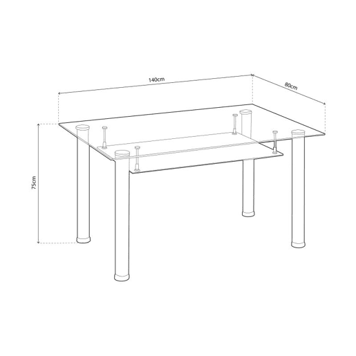 Mesa de jantar Tyra Vidro - Cromado 140 x 75 x 80 cm