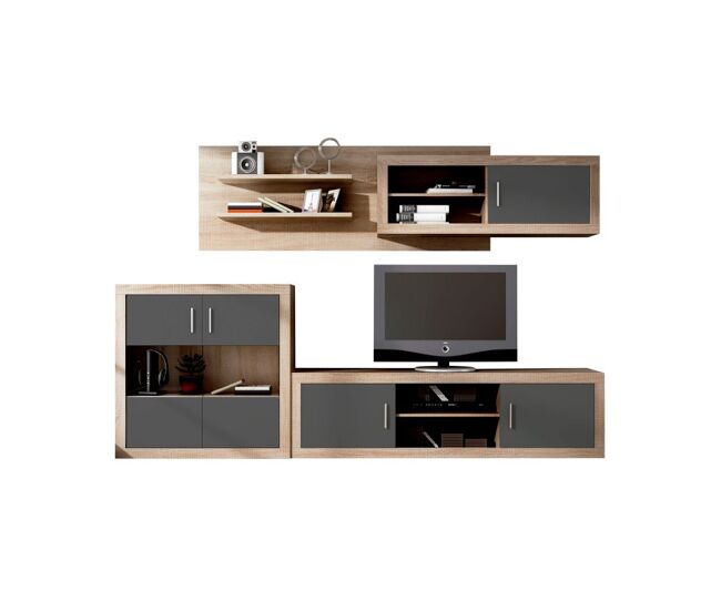 Salón modular con gran capacidad de almacenaje en cambria y grafito 290 cm nuka v8 cambria - grafito 290 x 175 x 41,4 cm