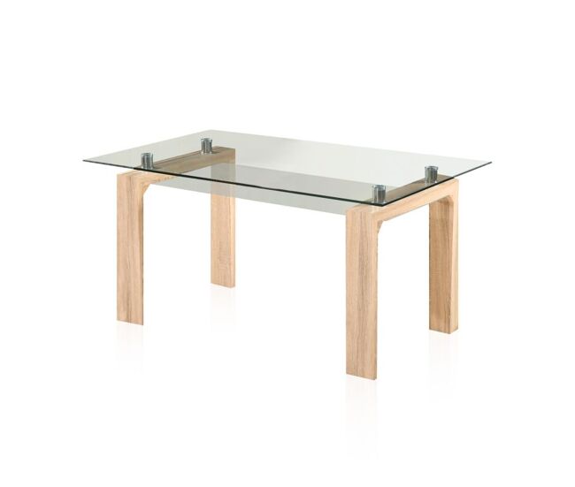 Mesa de comedor fija con sobre de cristal y patas en cambria 150 cm Lou Cambria 150 x 75 x cm