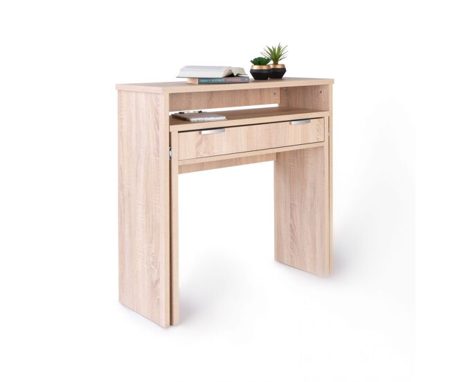 Mesa de escritorio consola con 1 cajón en cambria 90 cm aput cambria 33 (cerrada), 63,4 (abierta) x 87,5 x cm
