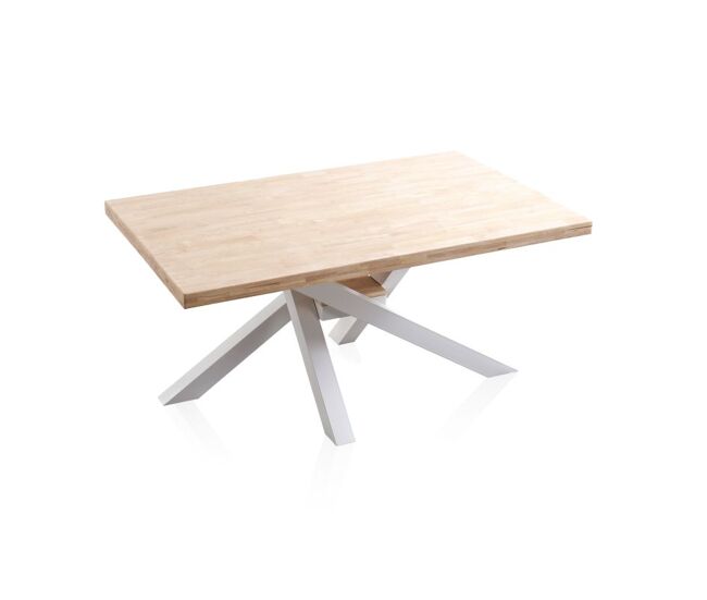 Mesa de comedor fija con patas metálicas en blanco y roble 160x100 cm Xena Roble - Blanco 160 x 76 x cm