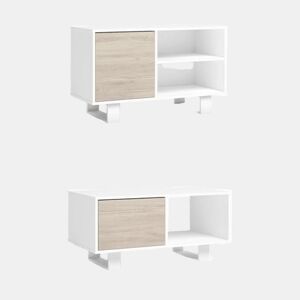Conjunto Wind, Conjunto de móveis para sala de estarjantar composto por 1móvel TV100 e 1 mesa de café, cor Branco Carvalho, Pernas Brancas