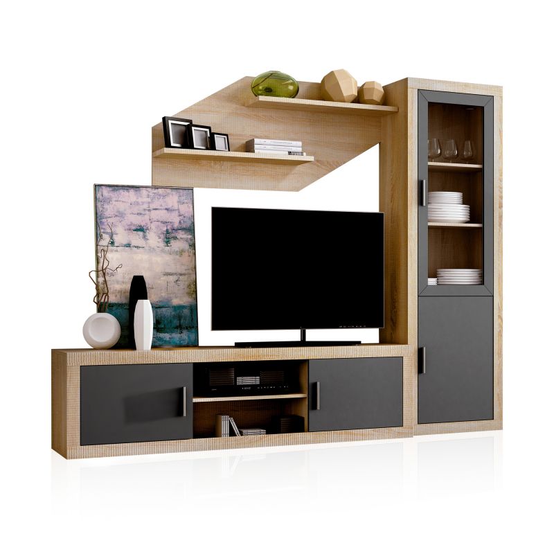 Salón modular con gran capacidad de almacenaje en cambria y grafito 240 cm nuka v4 cambria - grafito 240 x 193,2 x 41,4 cm