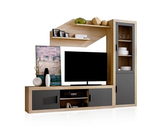 Salón modular con gran capacidad de almacenaje en cambria y grafito 240 cm nuka v4 cambria - grafito 240 x 193,2 x 41,4 cm