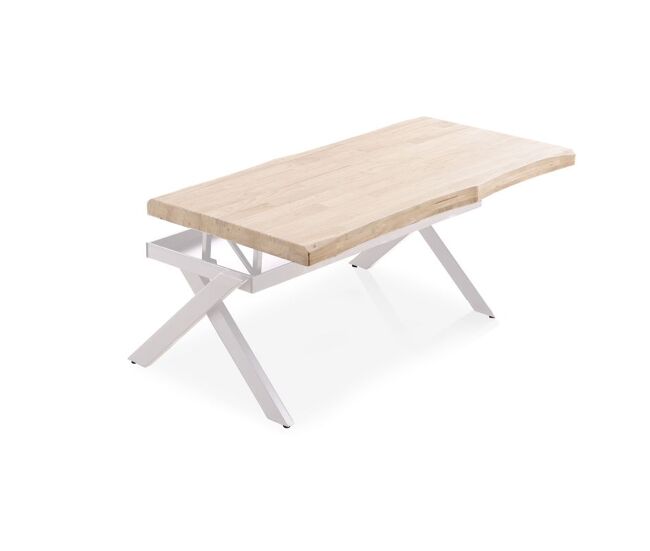 Mesa de centro elevable con patas metálicas en blanco y roble 120x47-62 cm Xena Fit Roble - Blanco 120 x 62 x cm