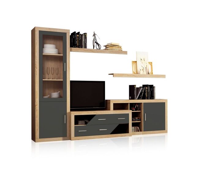 Salón modular con gran capacidad de almacenaje en cambria y grafito 280 cm nuka v6 cambria - grafito 280 x 193,2 x 34,6 cm