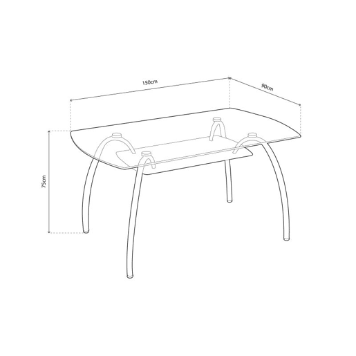 Mesa de jantar Ove Vidro - Cromado 150cm x 75 x 90 cm