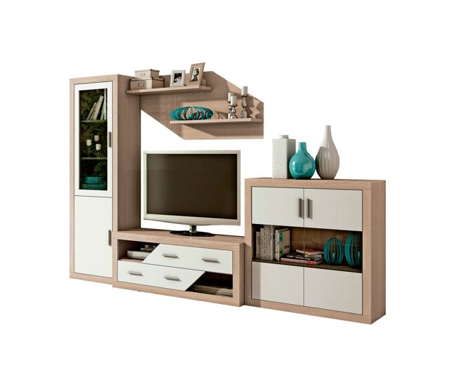 Salón modular con gran capacidad de almacenaje en cambria y blanco 300 cm nuka v10 cambria - blanco 300 x 193,2 x 41,4 cm