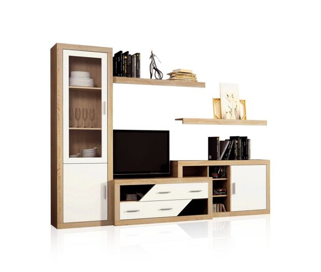 Salón modular con gran capacidad de almacenaje en cambria y blanco 280 cm nuka v6 cambria - blanco 280 x 193,2 x 34,6 cm