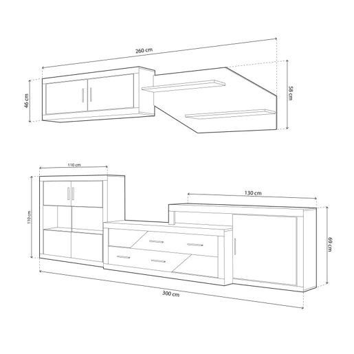 Salão Nuka V9 Cambria - Branco 300 x 156 x 41,4 cm Salão Nuka V9 Cambria - Branco 300 x 156 x 41,4 cm