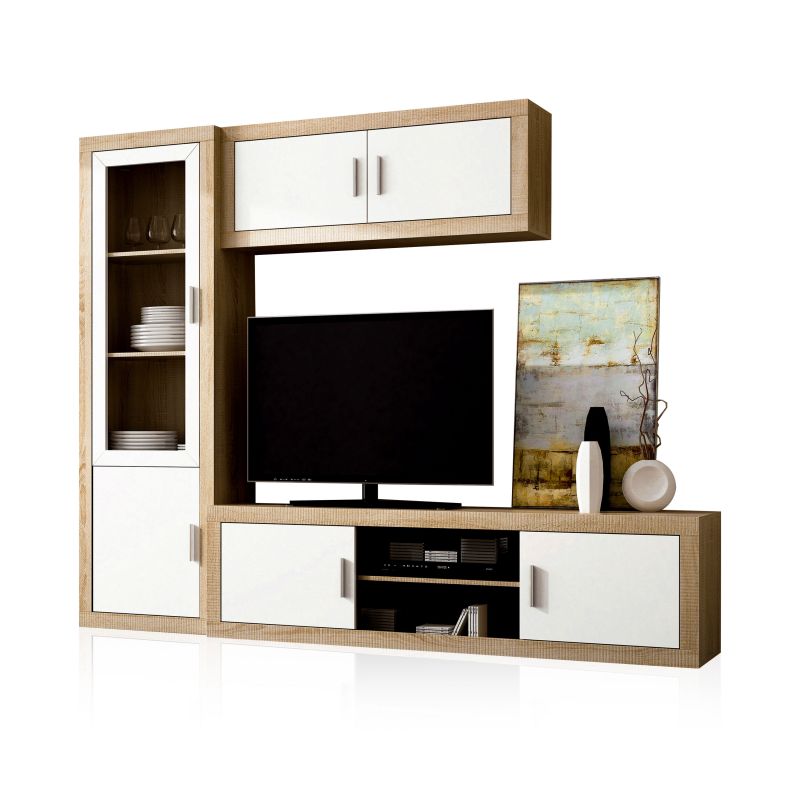 Salón modular con gran capacidad de almacenaje en cambria y blanco 240 cm nuka v1 cambria - blanco 240 x 193,2 x 41,4 cm