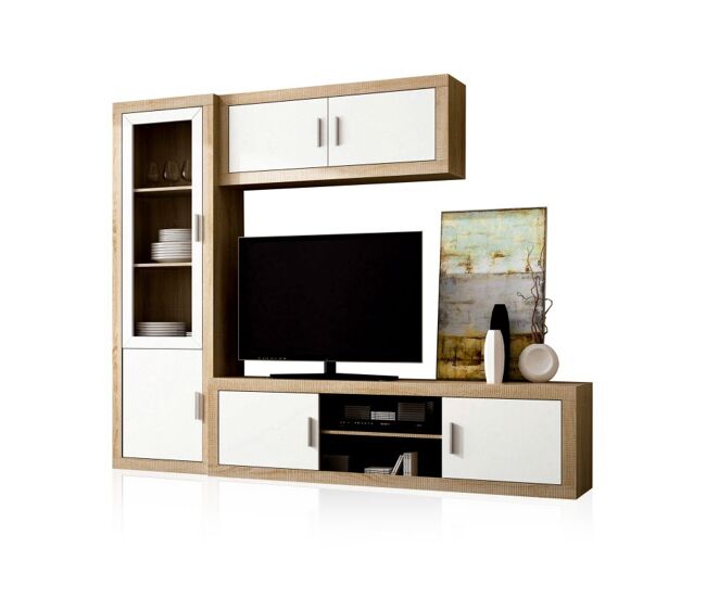 Salón modular con gran capacidad de almacenaje en cambria y blanco 240 cm nuka v1 cambria - blanco 240 x 193,2 x 41,4 cm